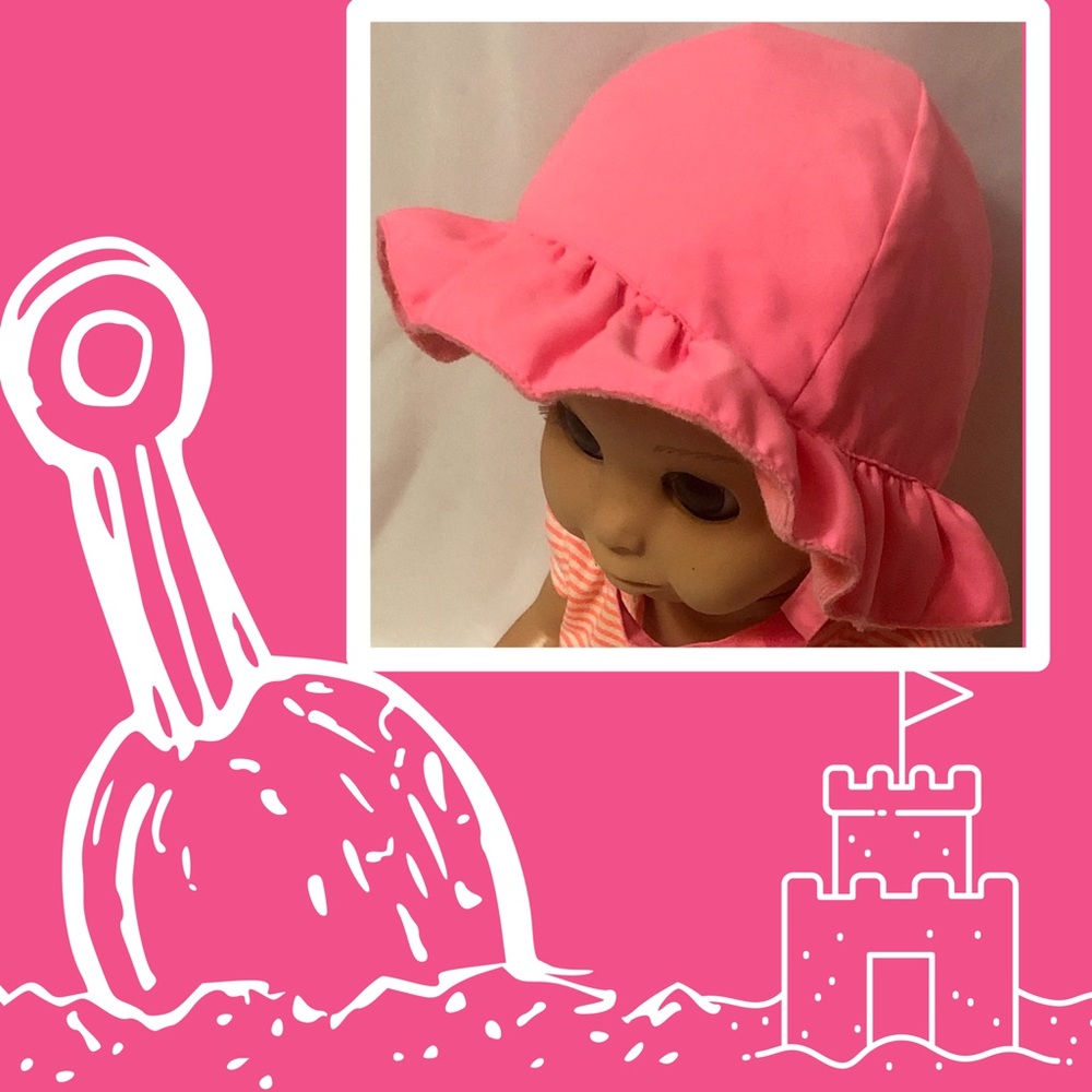 Ruffled Brim Neon Pink Beach Sun Swim Hat - Picture 3 of 5